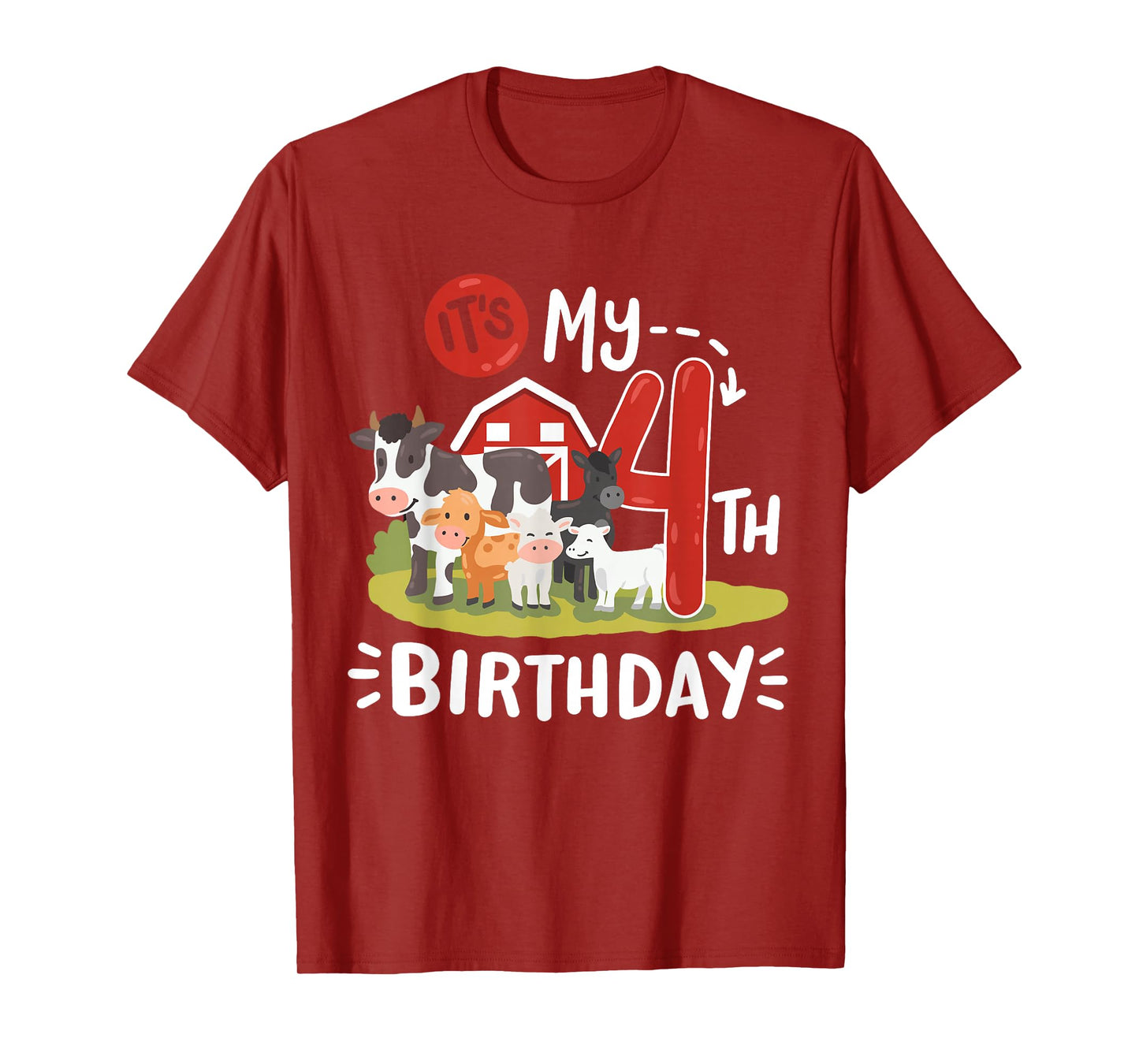 Farm Animals Its My 4th Birthday Bday Party 4 Years Old Kids T-Shirt