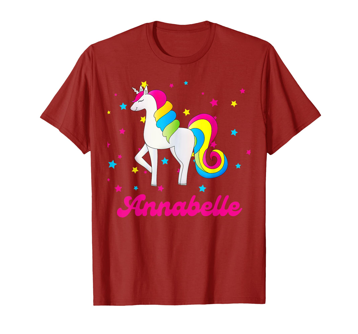Cute Rainbow Unicorn Pink and Blue Personalized Annabelle T-Shirt
