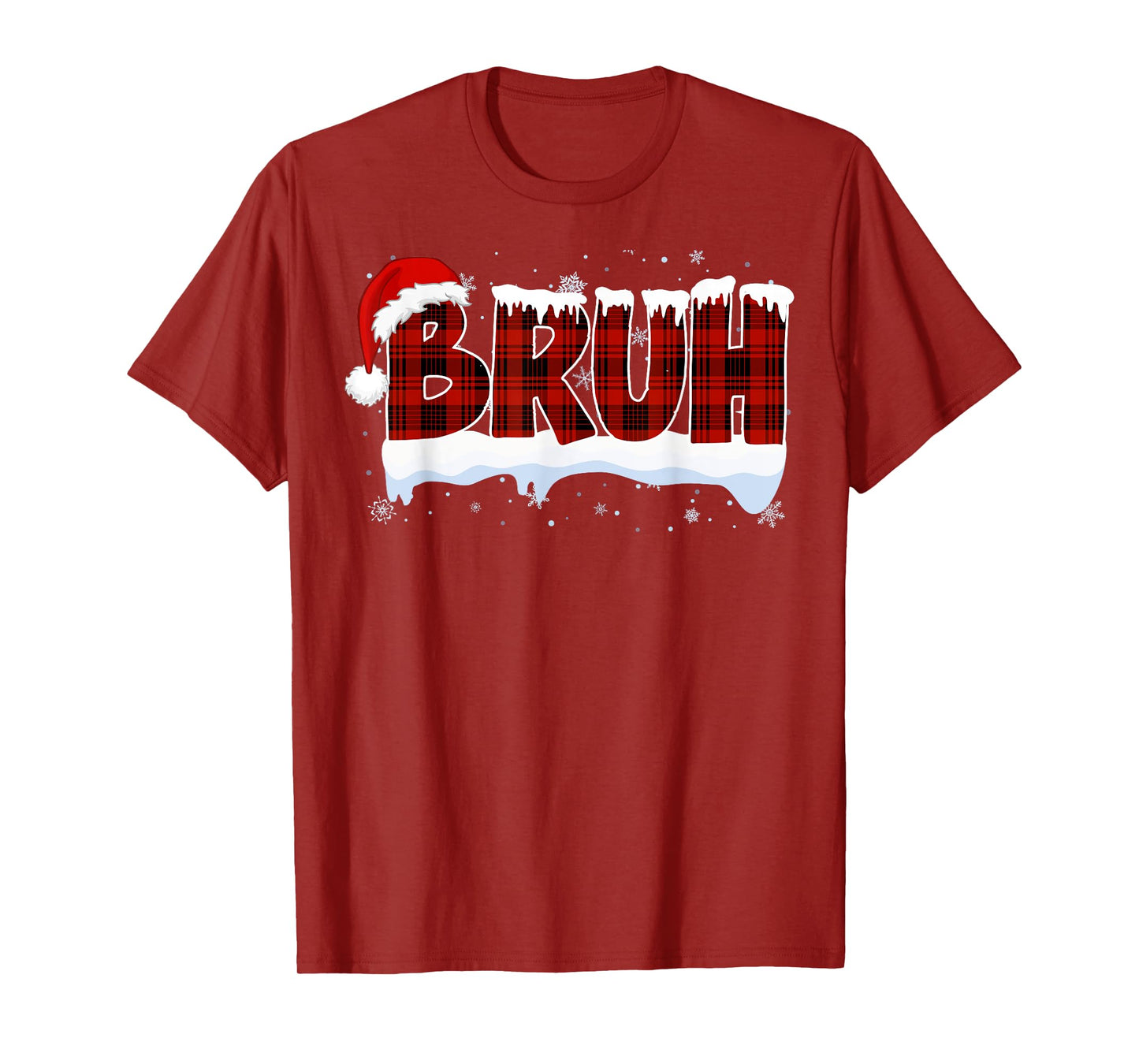 Bruh Funny Christmas Red Plaid Xmas Teens Boys Kids Pajamas T-Shirt