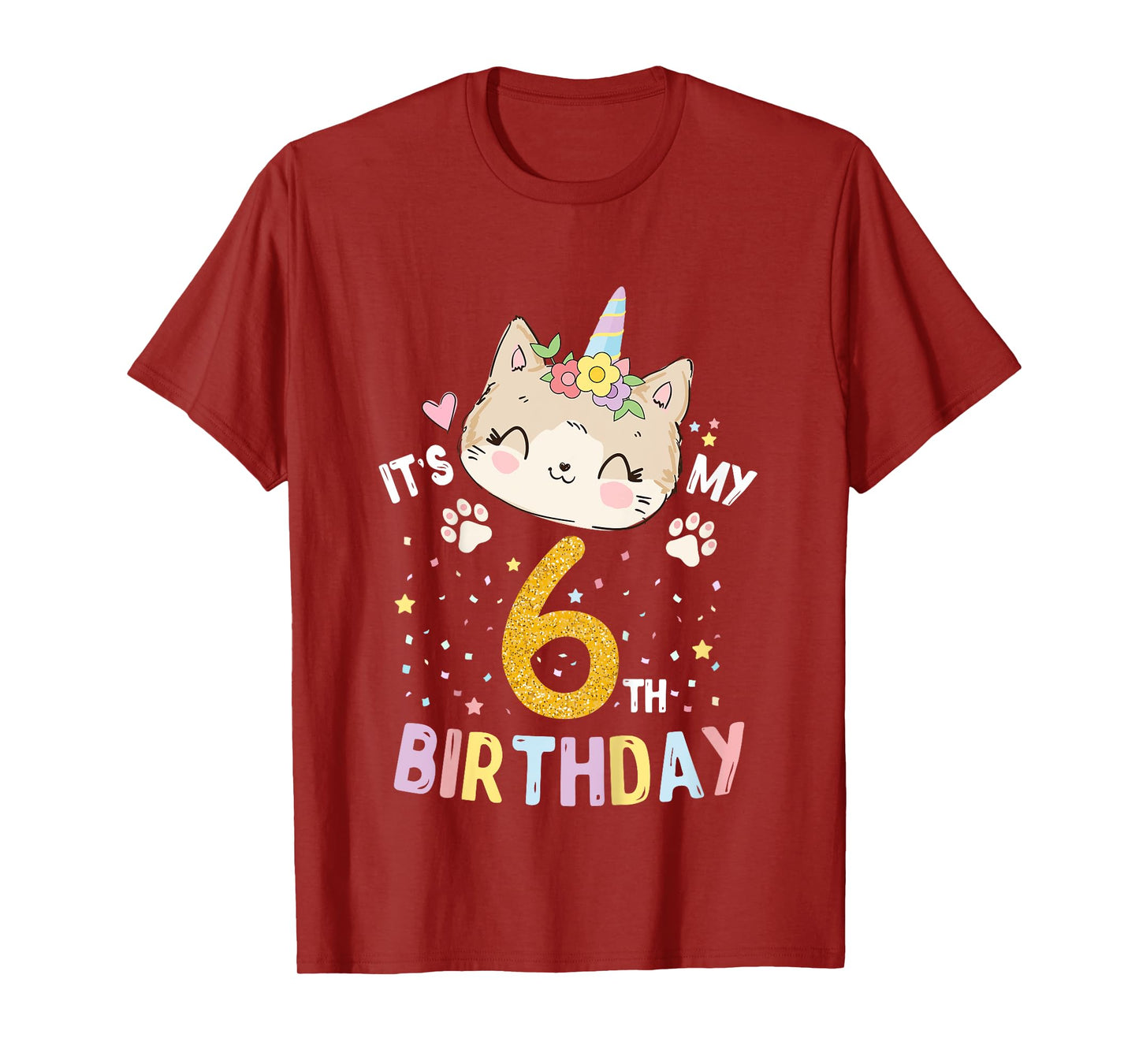 Kids It’s My 6th Birthday Cute Unicorn Cat 6-Year-Old Girl T-Shirt