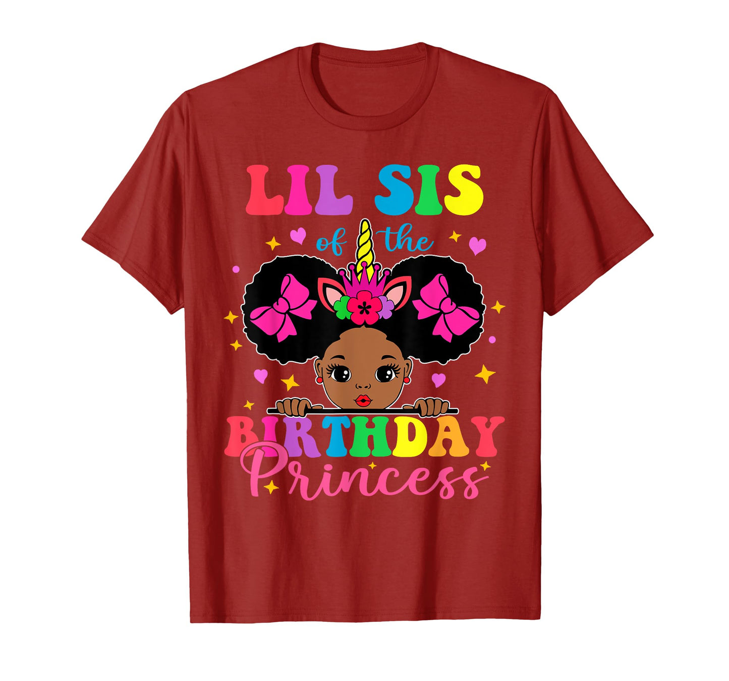 Lil Sister of The Birthday Girl Princess Afro Melanin T-Shirt