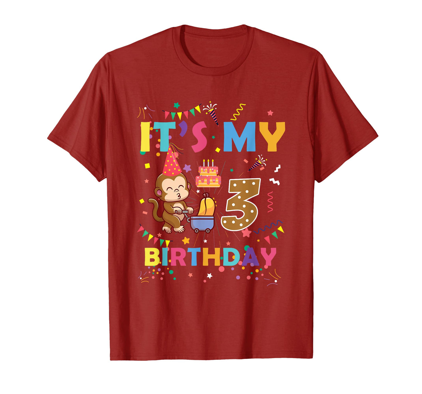 It's My 3rd Birthday Monkey 3 Year Old Boys Girls Kids T-Shirt