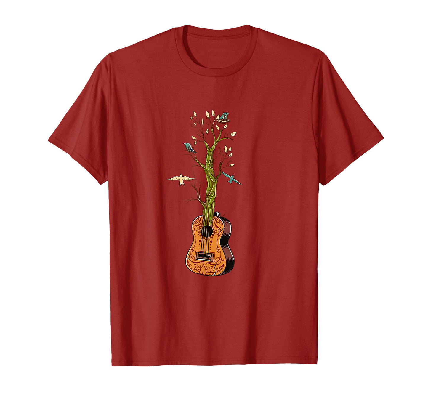 Flowers Birds Tree Nature Guitar T-Shirt