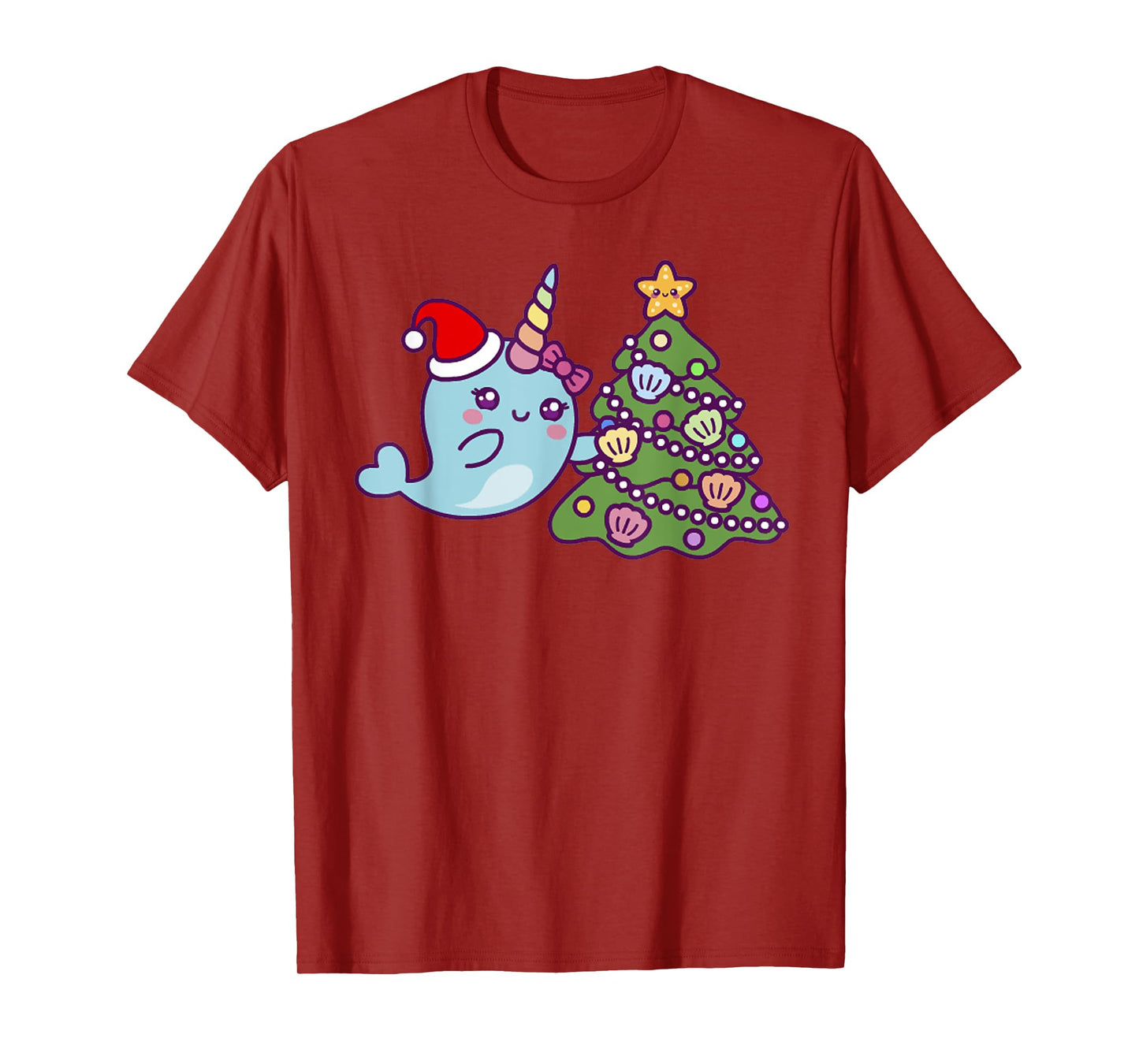 Merry Christmas Cute Unicorn Narwhal Christmas Santa Hat T-Shirt