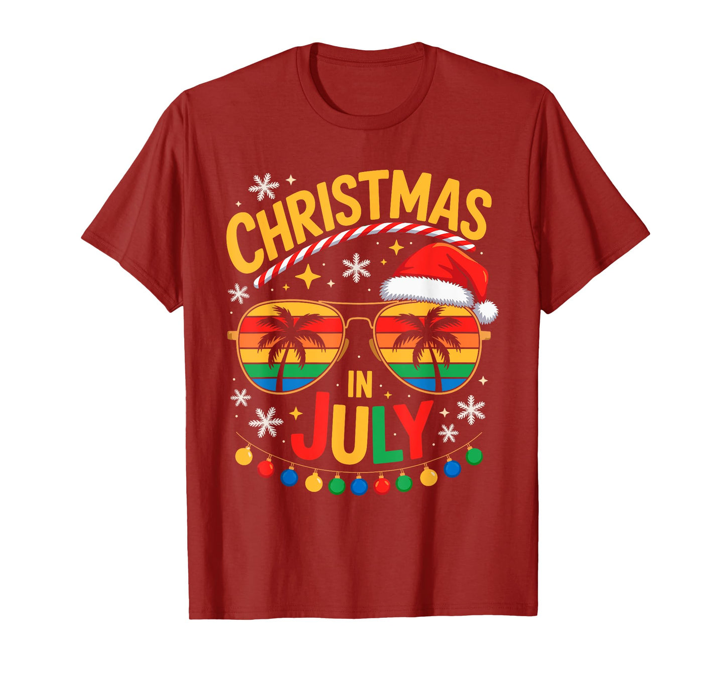 Santa Claus Hat Sunglasses Beach Outfit Christmas in July T-Shirt