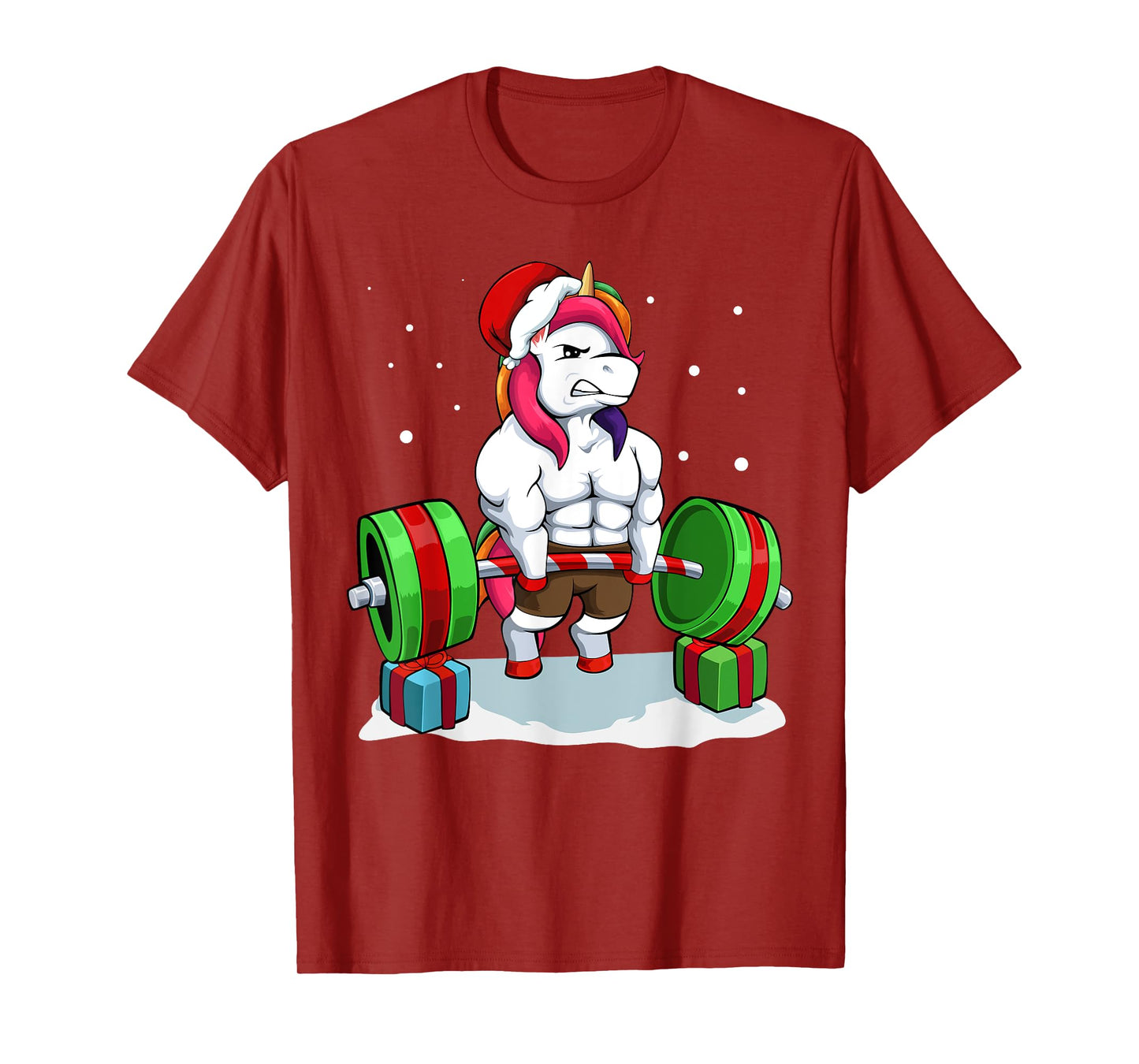 Unicorn Lifting Weights Christmas Pj Deadlift Gym Workout T-Shirt