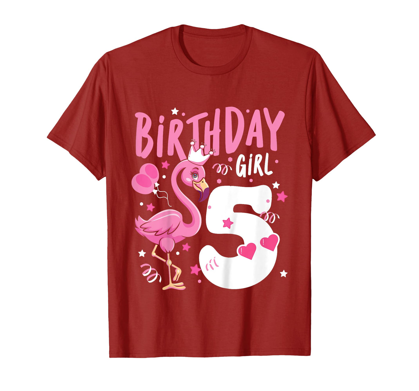 Kids 5th Birthday Gift Flamingo Fan 5 Year Old Girls 5th Bday T-Shirt