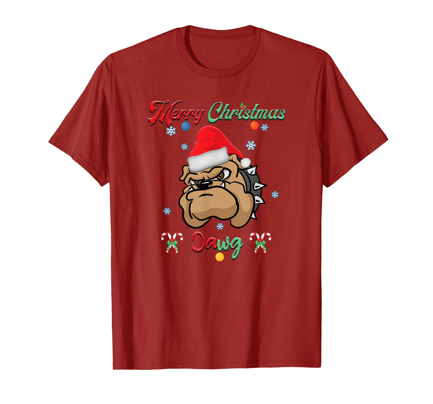 Merry Christmas Dawg Bulldog Santa Hat Xmas Winter Snowflake T-Shirt for Men Women Kids