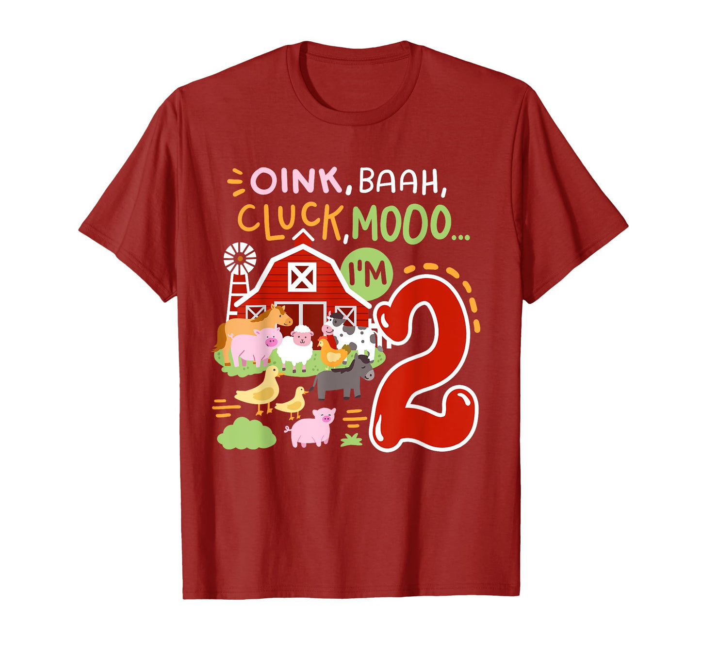 Oink Baa Moo I'm 2 Farm Animals 2nd Birthday Two Years Old T-Shirt
