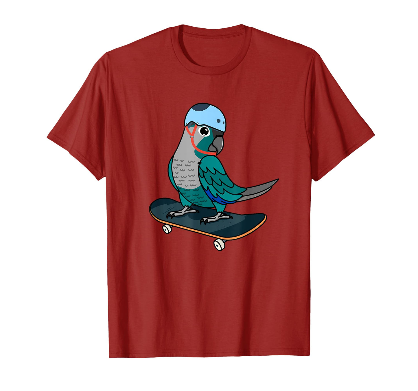 Skateboarding Parrot I Turquoise Green Cheek Conure T-Shirt
