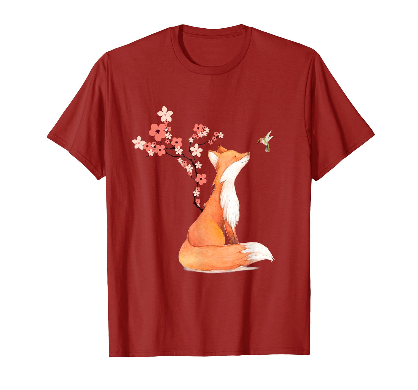 The Cute Fox And Hummingbird Cherry Blossom Flower Present T-Shirt