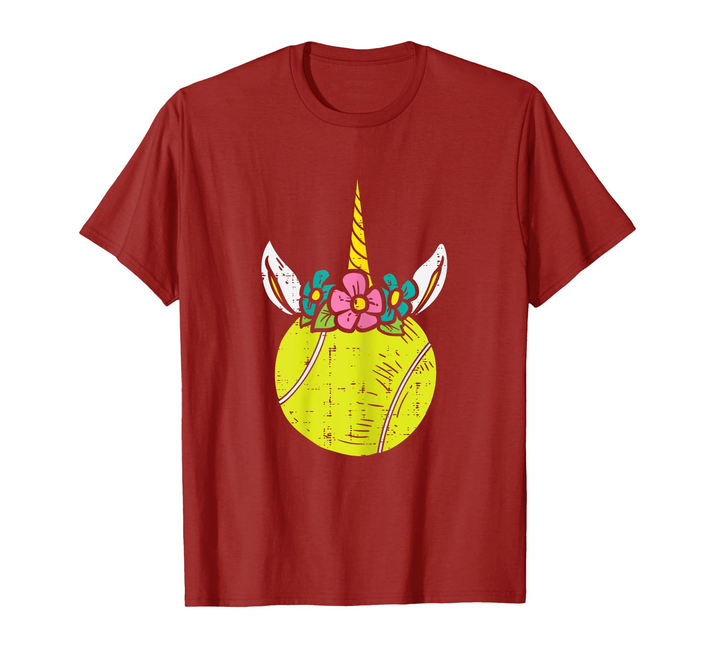 Unicorn Head Tennis Ball Cute Player Coach Women Girls Kids T-Shirt