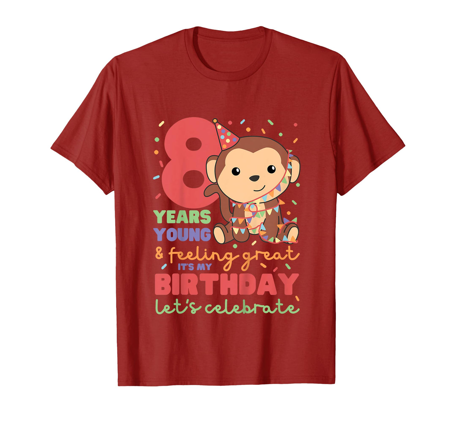 Monkey For The 8th Birthday For Children Eight Years Old T-Shirt