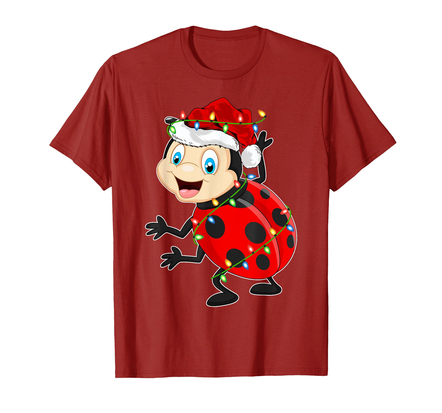 Xmas Lights Santa Hat Ladybug Christmas T-Shirt