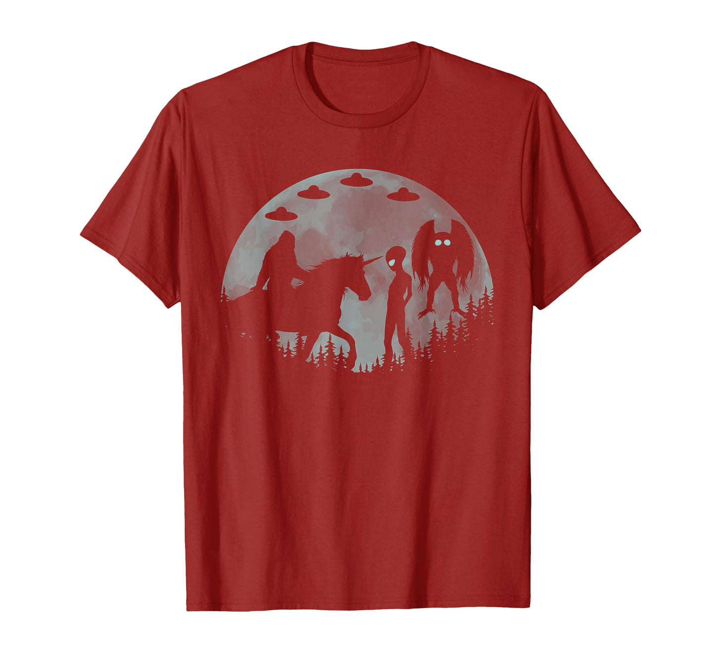 Bigfoot Riding Unicorn Funny Sasquatch Ufo Mothman And Alien T-Shirt