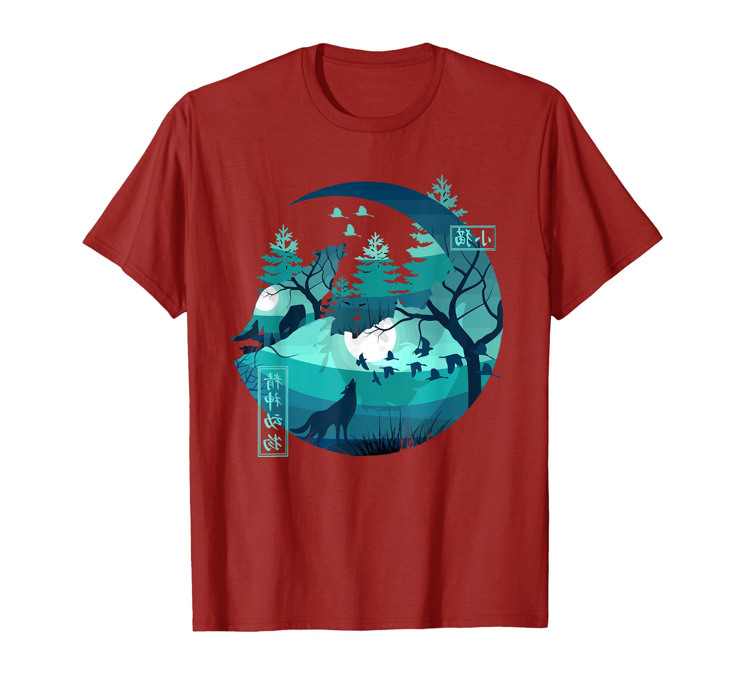 Fox moon Landscape Retro 80s Japan Anime japanese art T-Shirt