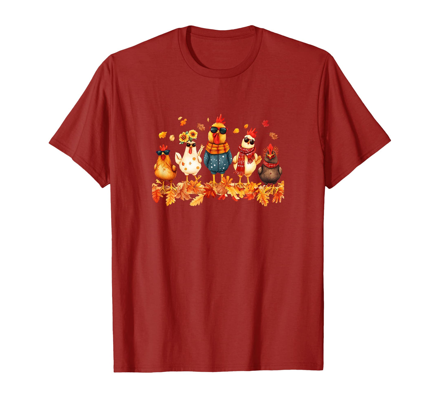 Fun and Trendy Chickens Fall Autumn Leaves T-Shirt
