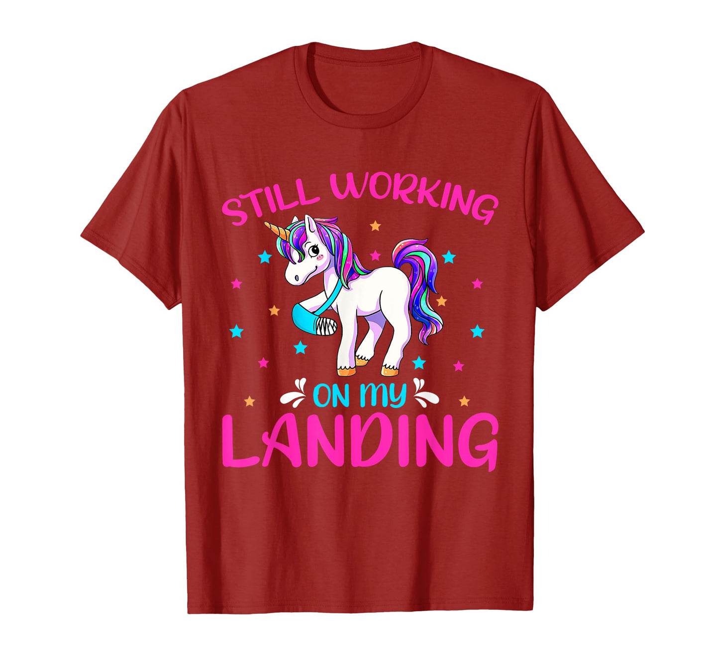 Funny Still Working On My Landing Injury Broken Leg Unicorn T-Shirt