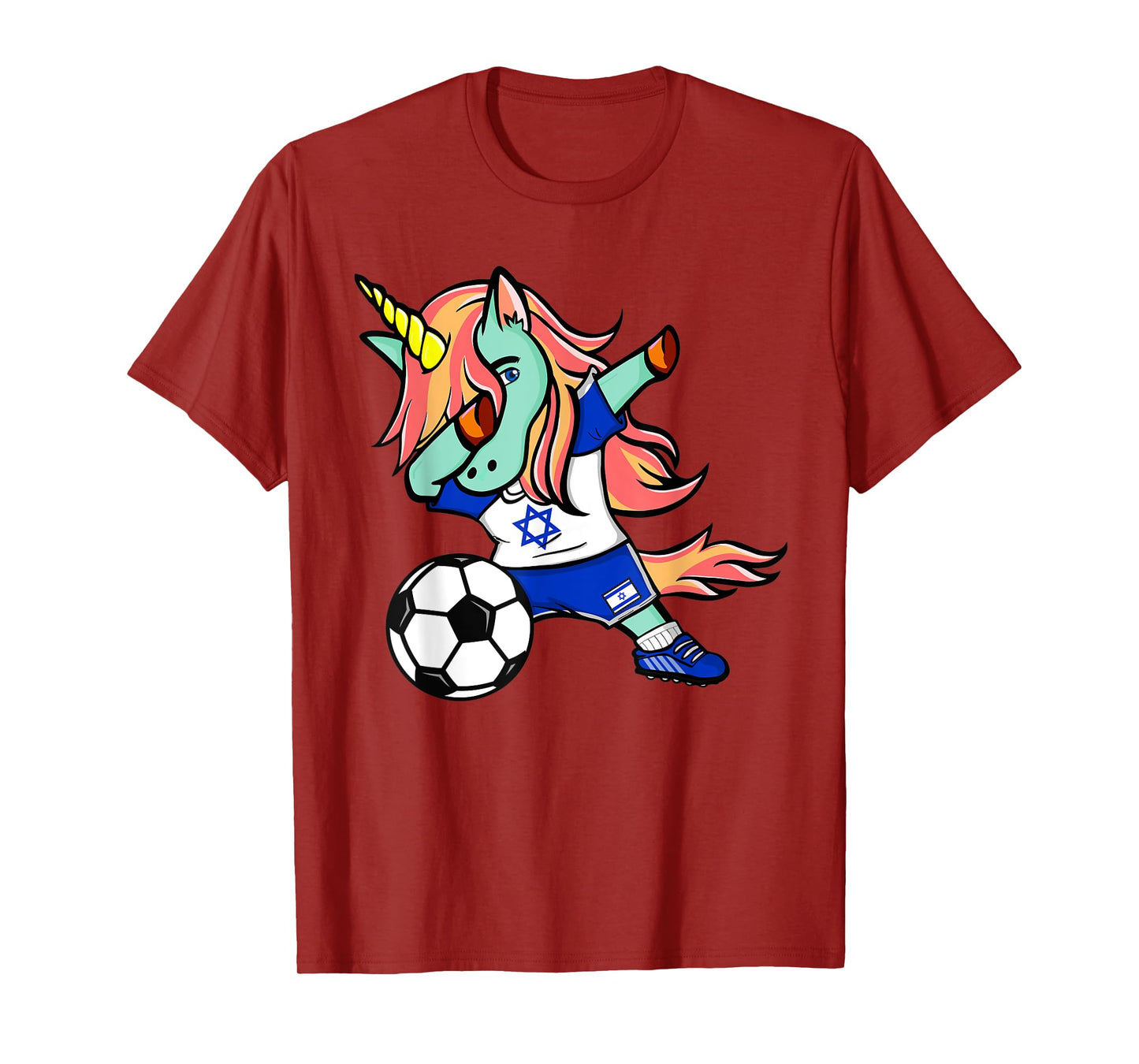 Funny Dabbing Unicorn Israel Football - Israeli Flag Soccer T-Shirt