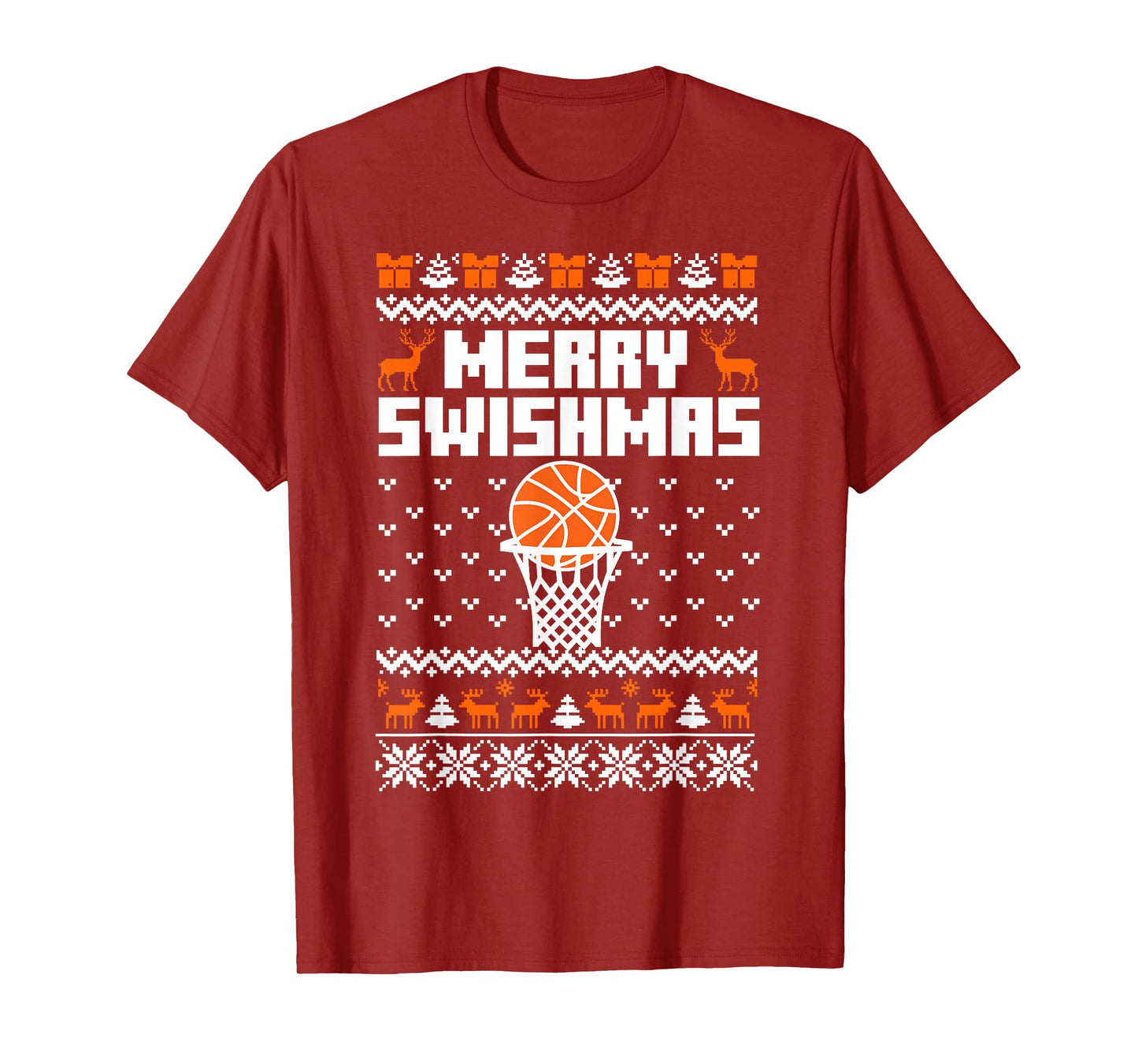 Merry Swishmas X-Mas Holiday Basketball Lover Ugly Christmas T-Shirt