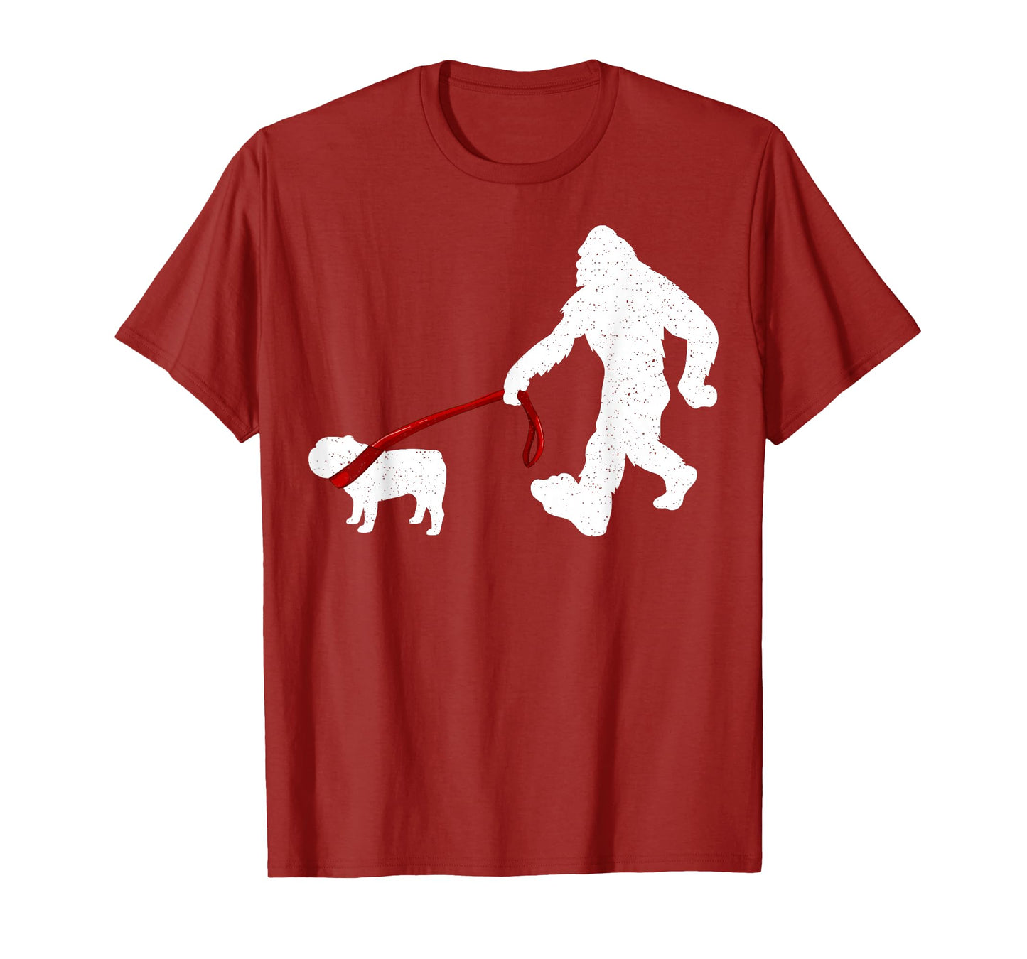 Funny Bigfoot Walking With Bulldog Dog Gifts T-Shirt