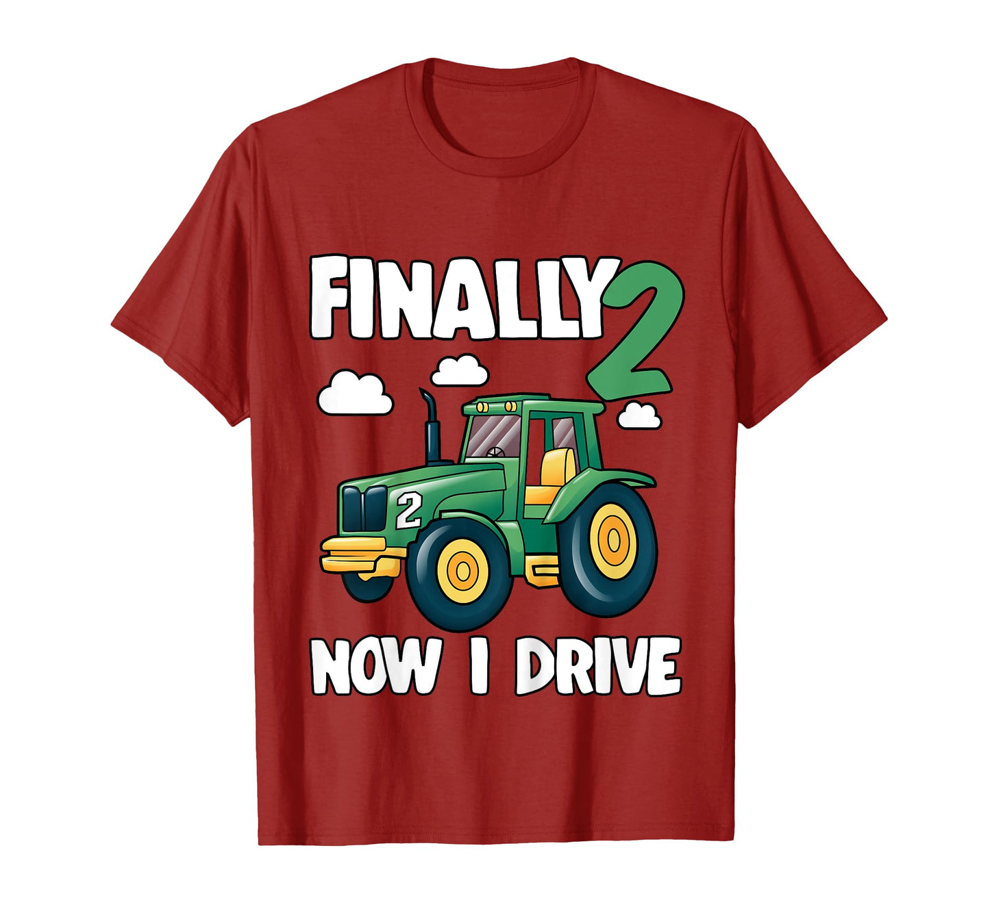 Kids Finally 2 Now I Drive 2nd Birthday Party Boy Tractor Kids T-Shirt