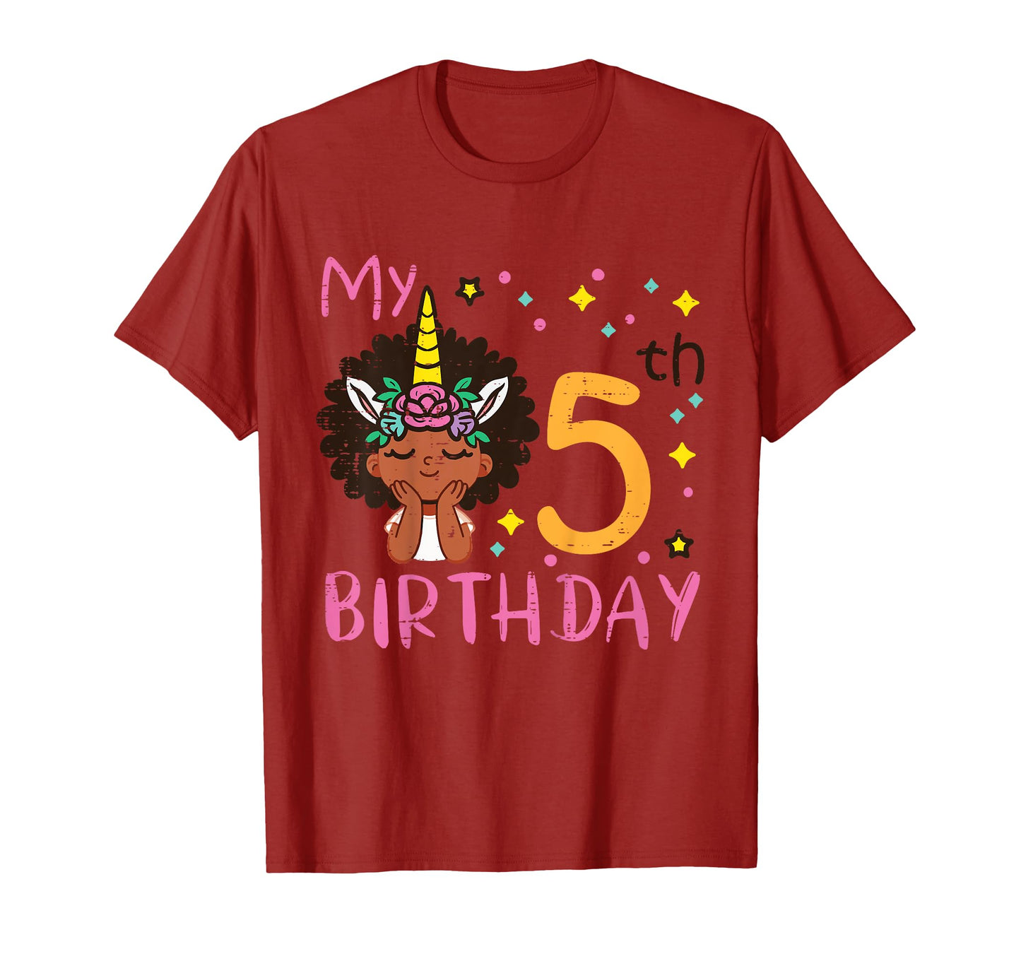 5th Birthday Afro Black Girl Unicorn 5 Year Old Bday Girls T-Shirt
