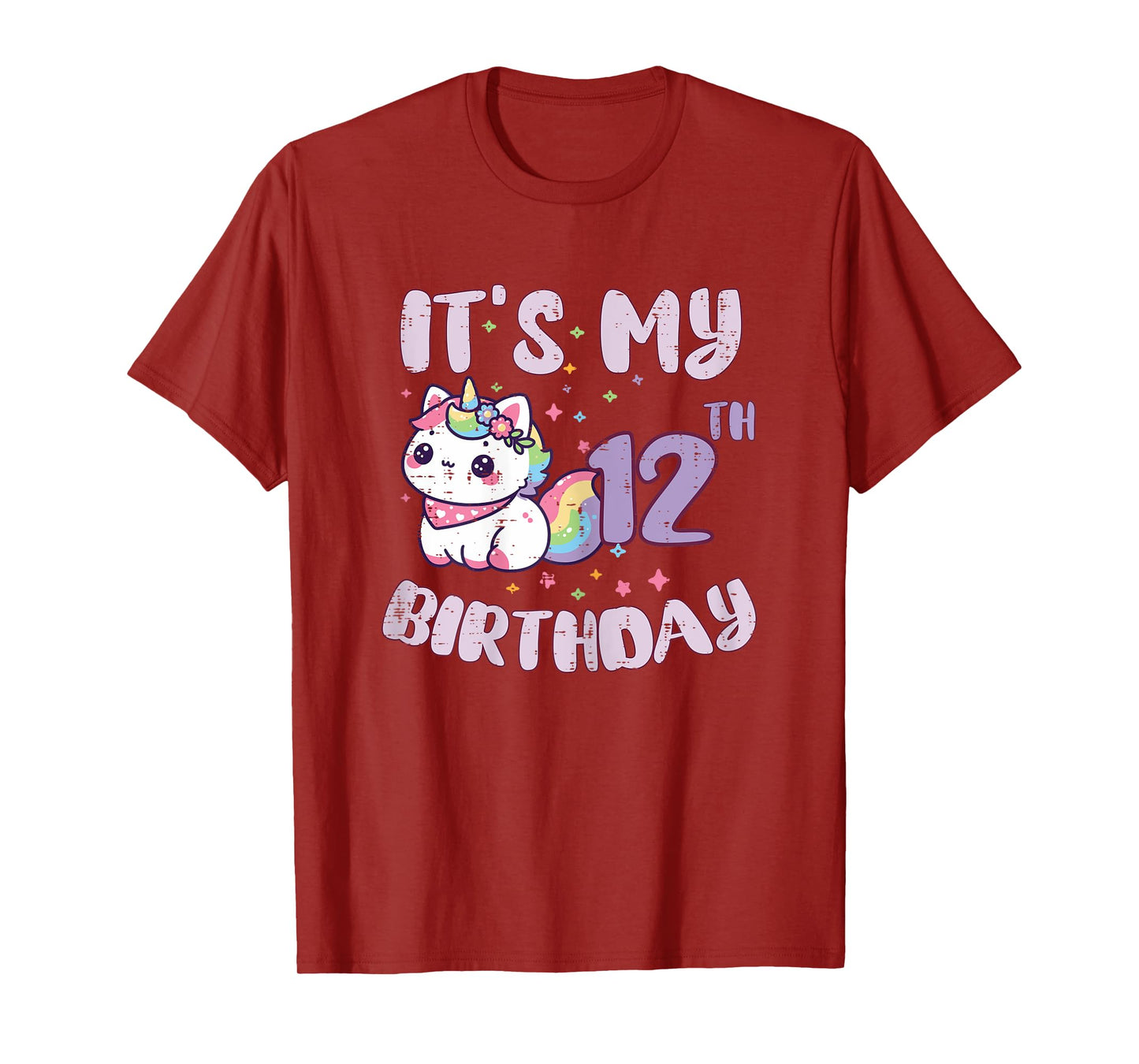 Its My 12th Birthday Unicorn Cat 12 Year Old Bday Girls Kids T-Shirt