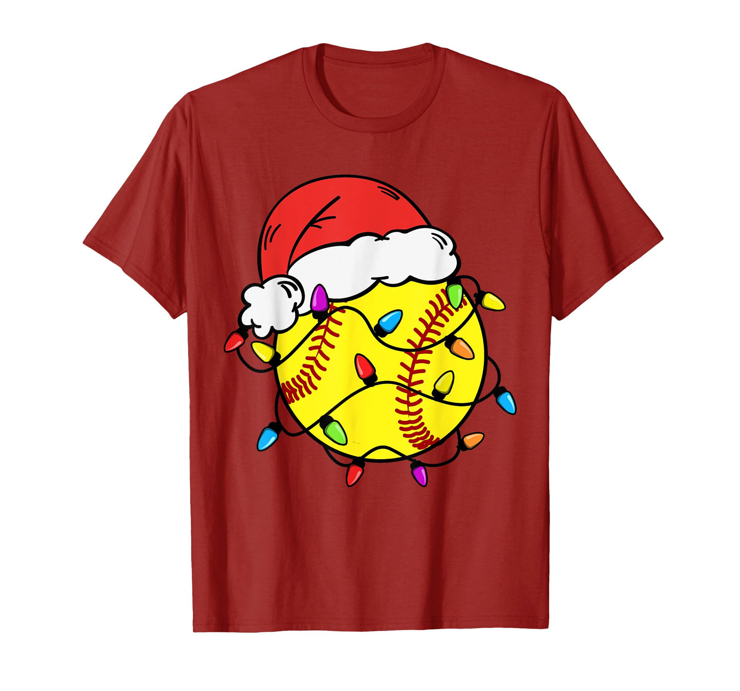 Softball Santa Claus Hat Christmas Light Softball Girls Kids T-Shirt