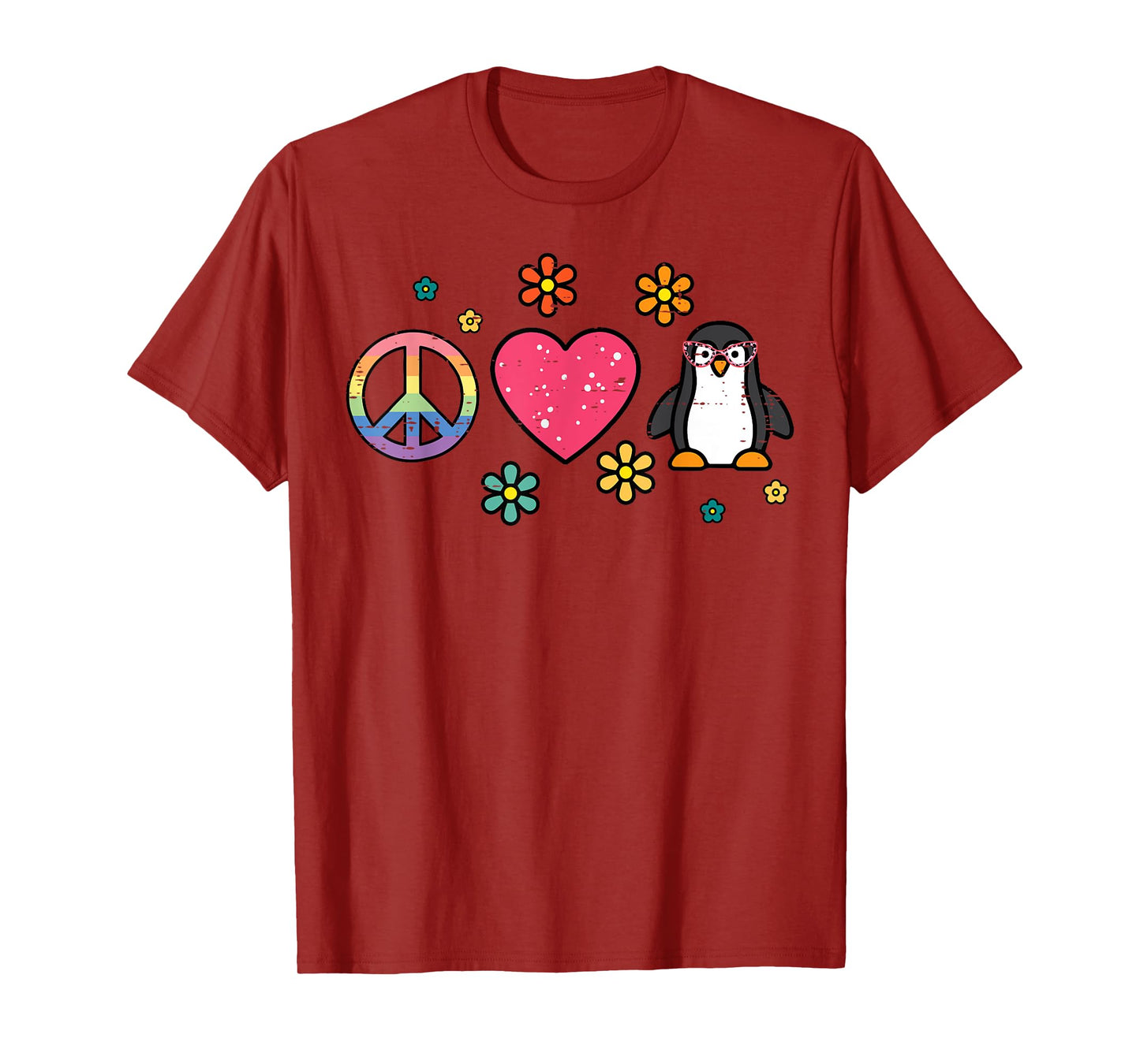 Peace Love Penguin Retro Groovy Hippie Women Girls Kids Men T-Shirt
