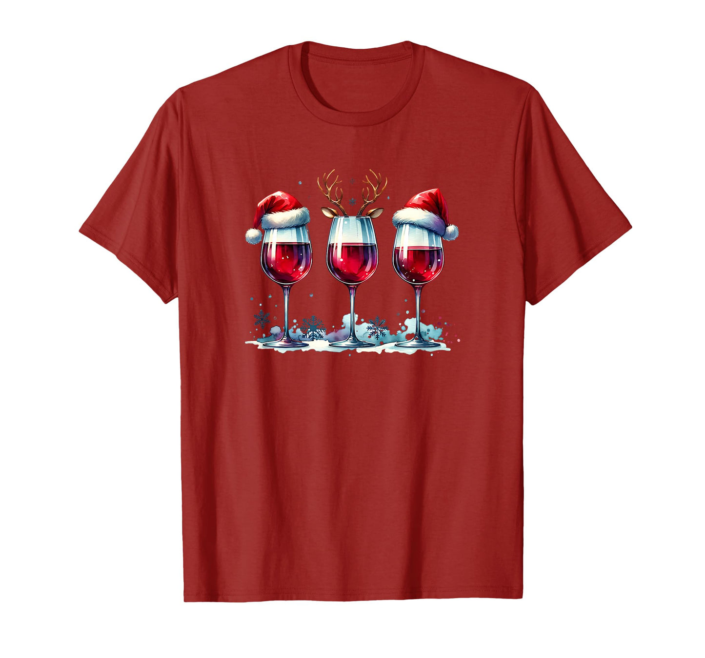 Christmas Wine Lover Reindeer Santa Hat Xmas Wine Womens T-Shirt