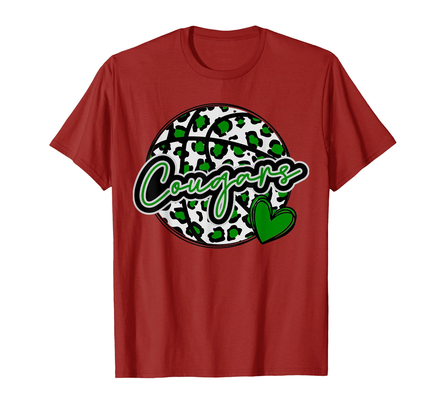 Leopard Cheetah Basketball COUGARS Green Spirit Game Tee T-Shirt