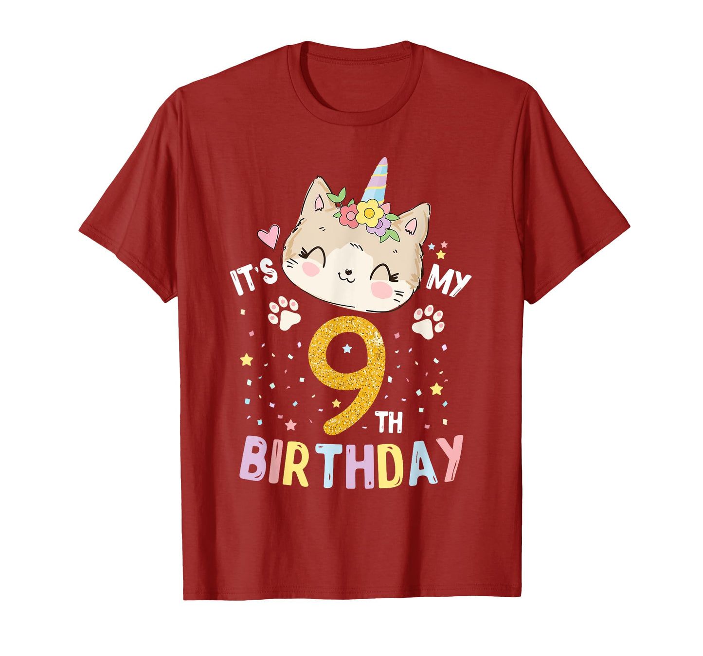 It’s My 9th Birthday Cute Unicorn Cat 9-Year-Old Girl T-Shirt