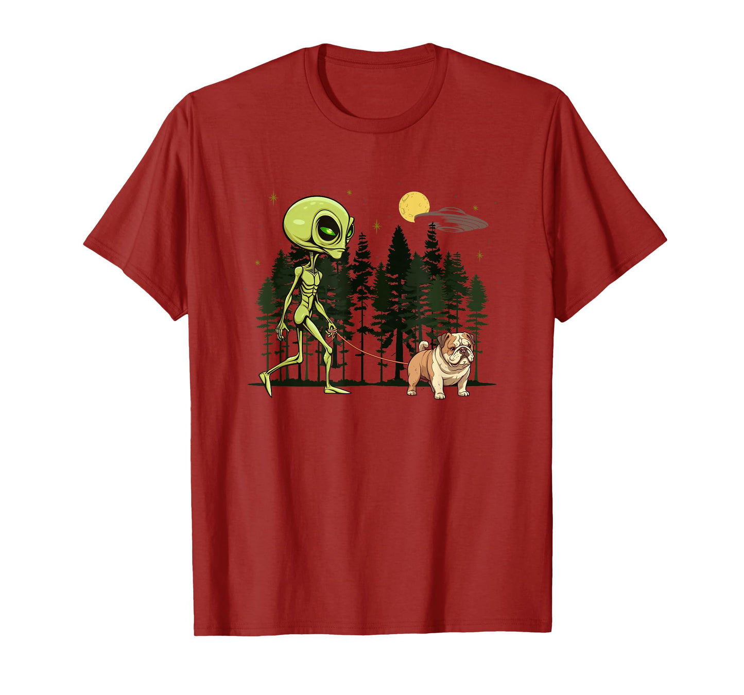 Funny English Bulldog Alien Walking UFO Pet Dog Mom Dad T-Shirt