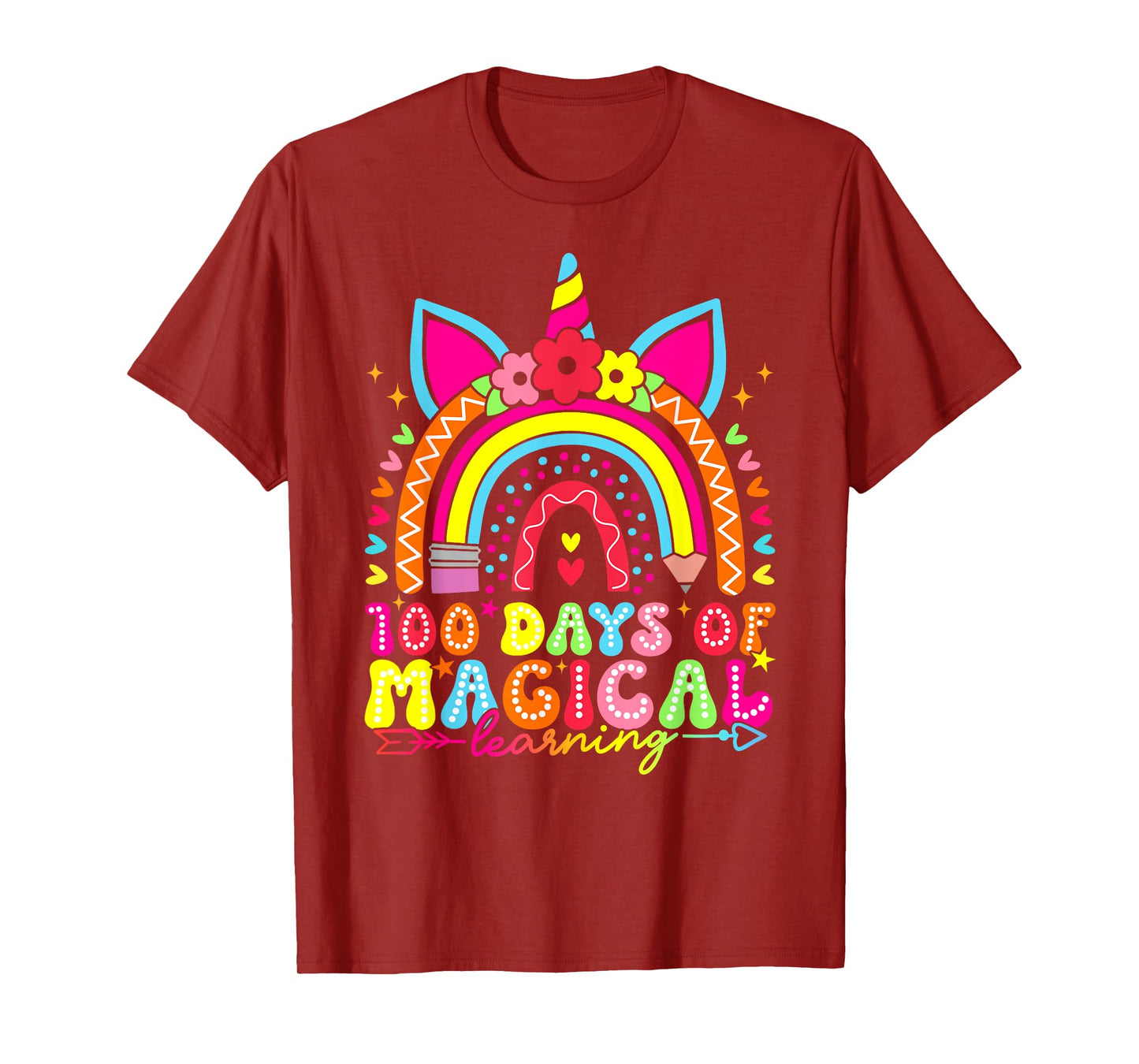 100 Days Magical Learning Unicorn Rainbow 100th Day School T-Shirt