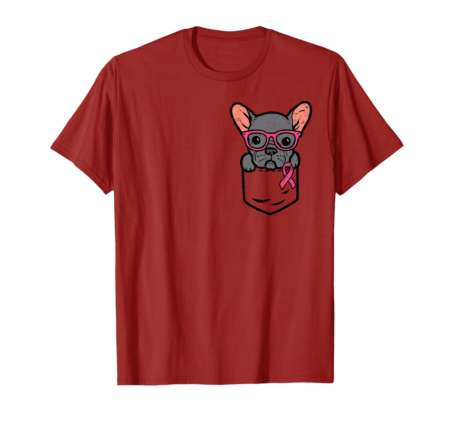 Pocket French Bulldog Pink Ribbon Breast Cancer Awareness T-Shirt