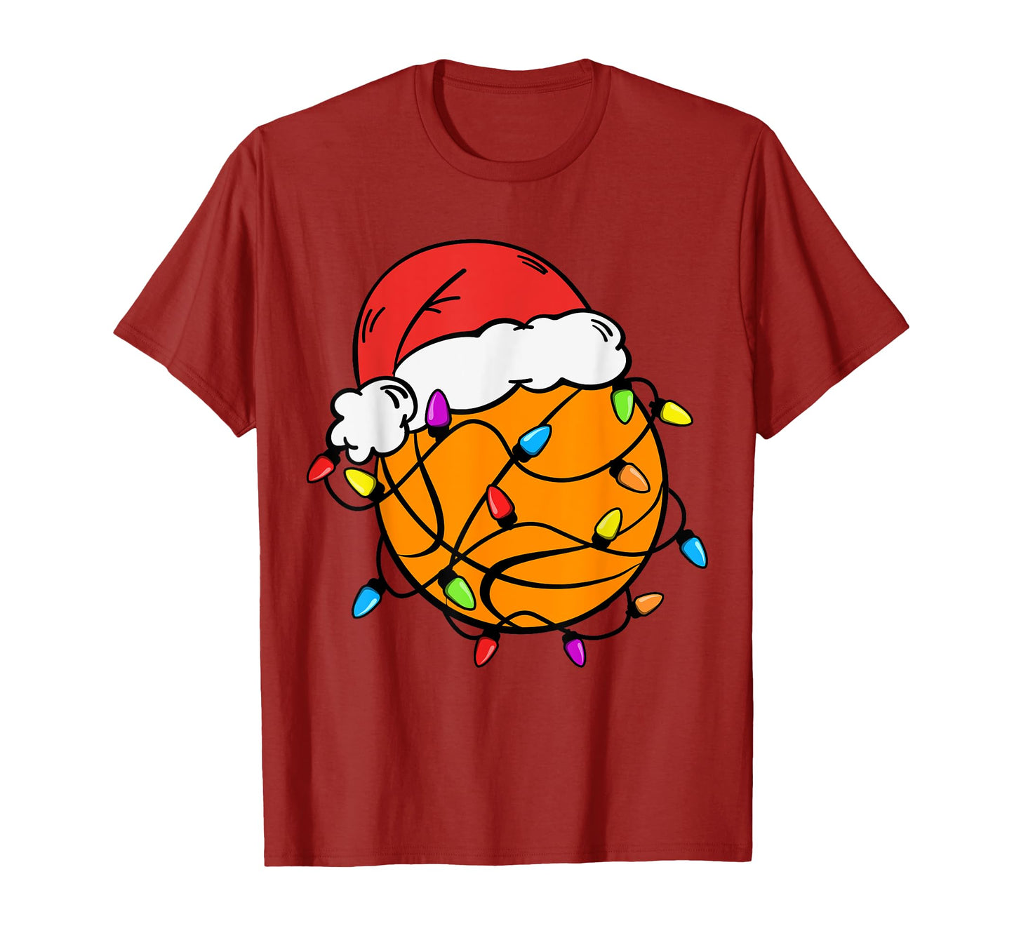 Basketball Santa Claus Hat Christmas Light Xmas Boys Kids T-Shirt