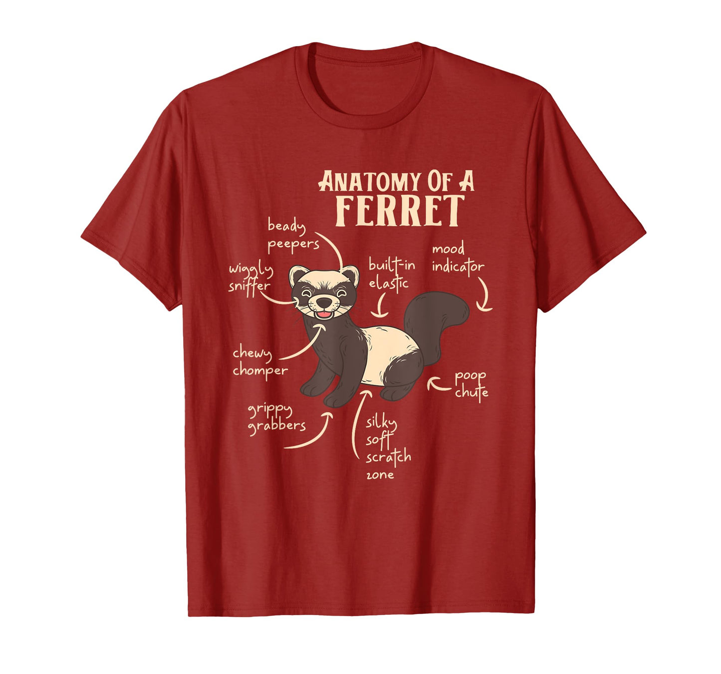 Ferret Anatomy Funny Animal Lover Polecat Paw Pet Owner Gift Men Women Kids T-Shirt