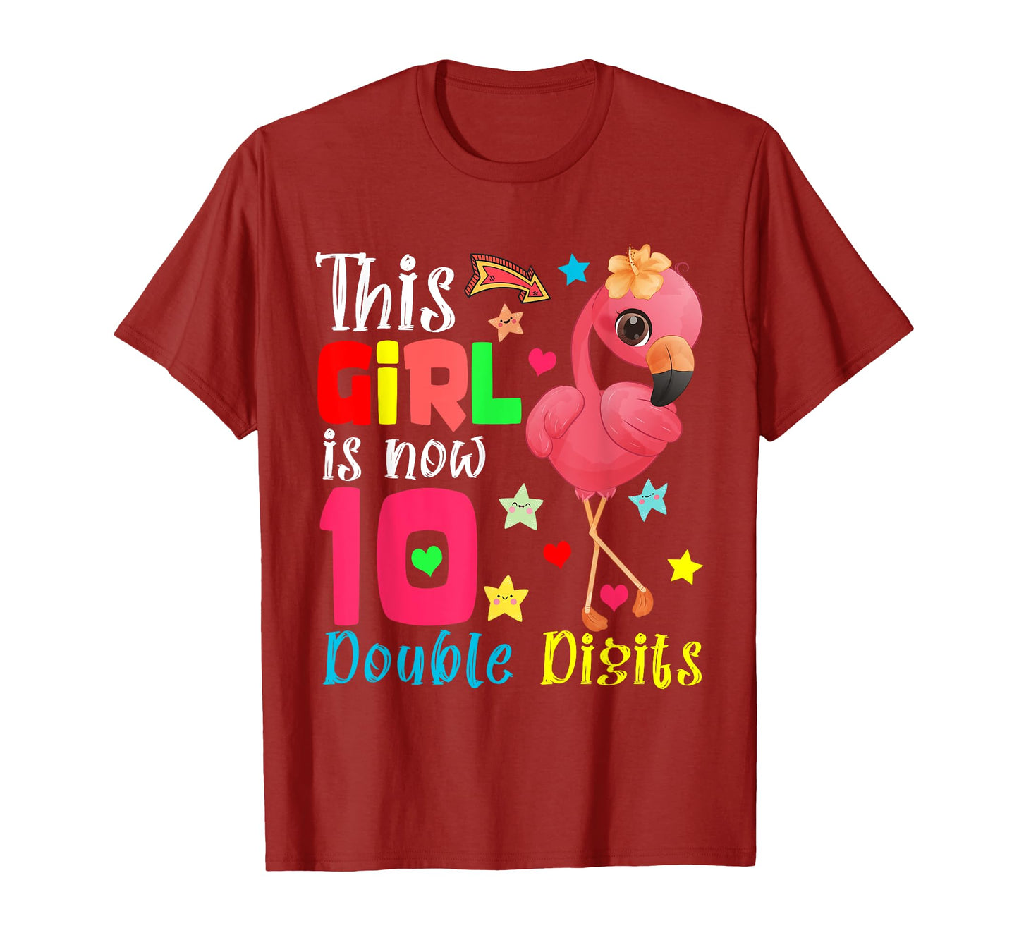This Girl Is Now 10 Double Digits 10th Birthday Flamingo T-Shirt
