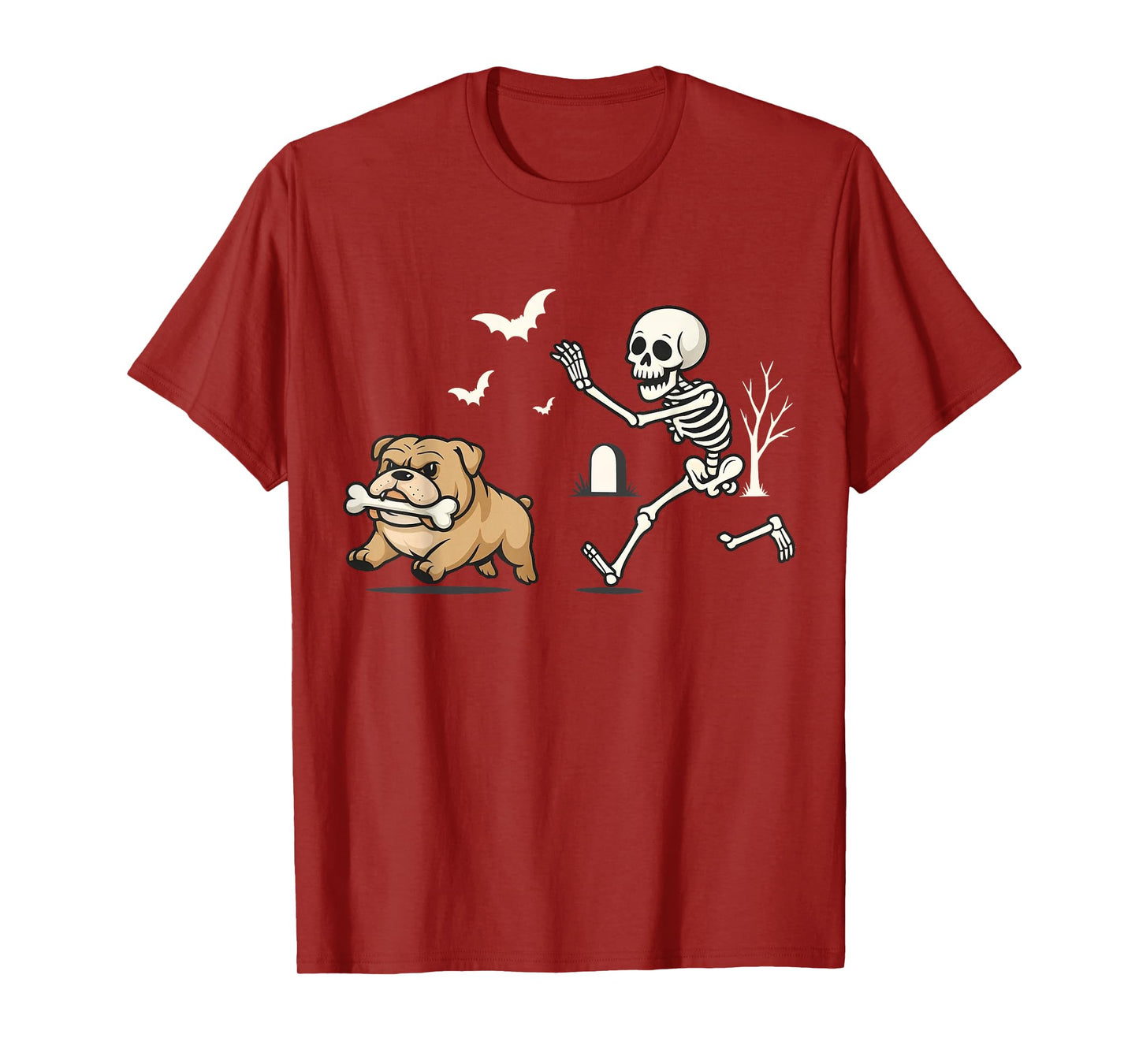 Funny Skeleton Chasing French Bulldog Halloween Skeleton Dog T-Shirt
