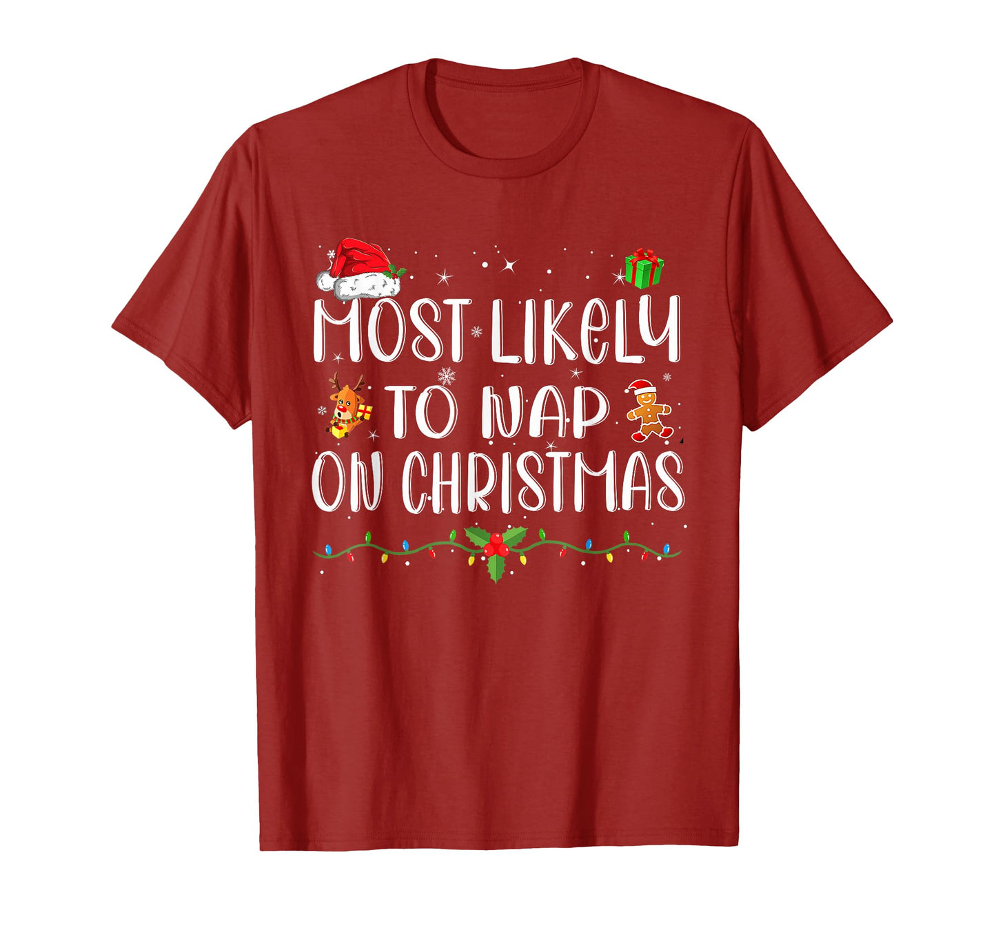 Most Likely To Nap On Christmas Funny Family Christmas T-Shirt