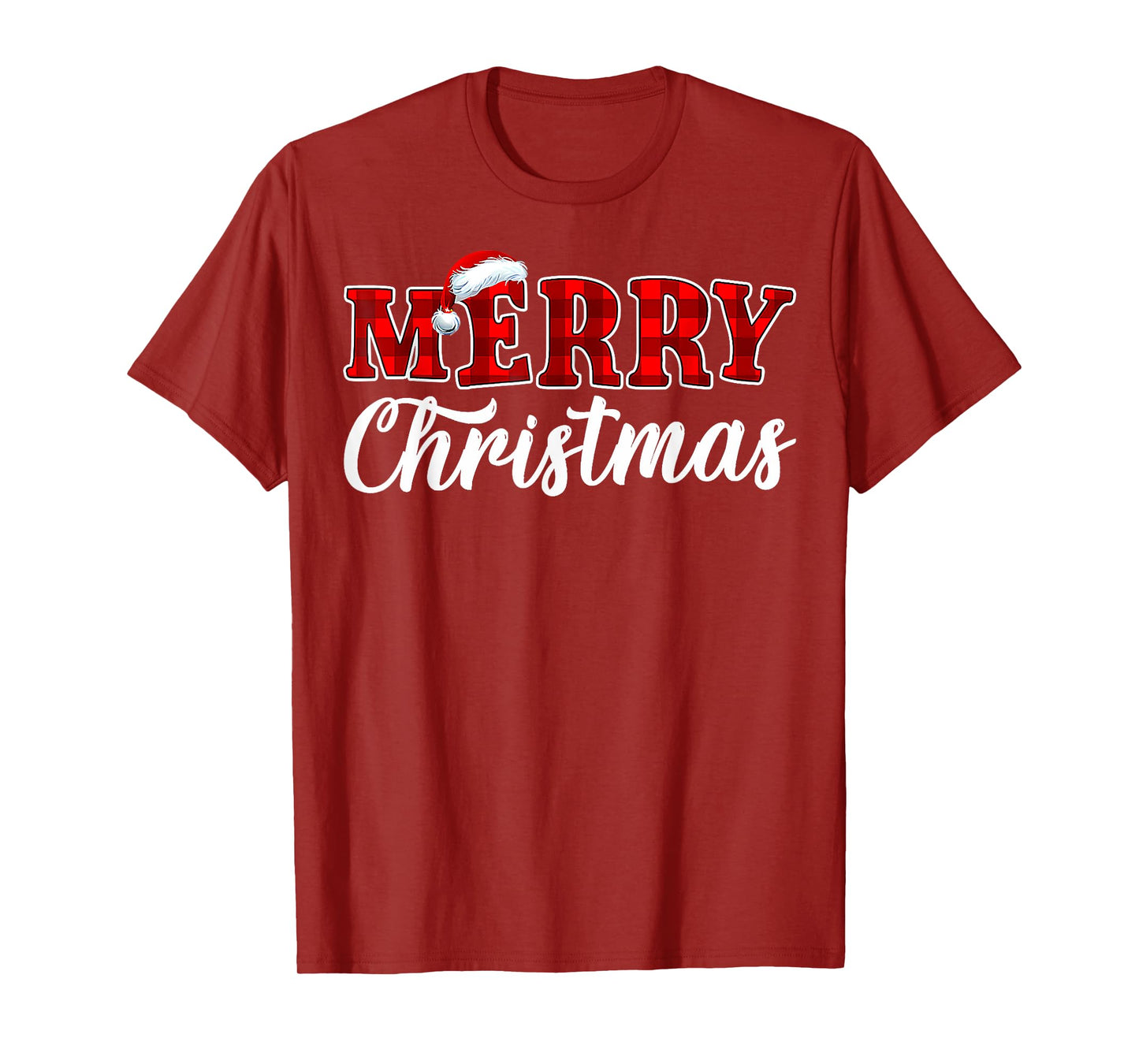 Merry Christmas Buffalo Plaid Red Santa Hat Xmas Pajamas T-Shirt