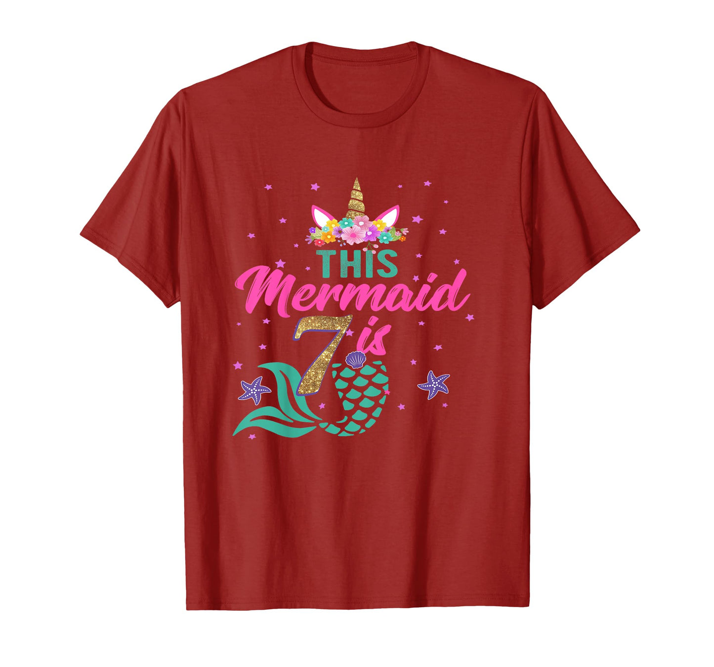 Kids 7th Birthday Girl Unicorn Shirt Mermaid Tail 7 Years Old T-Shirt