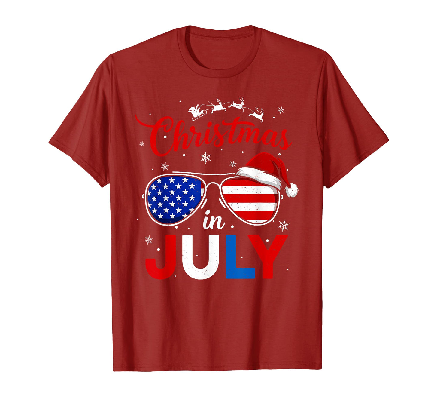 Santa Claus Sunglasses America Flag Christmas in July Kids T-Shirt