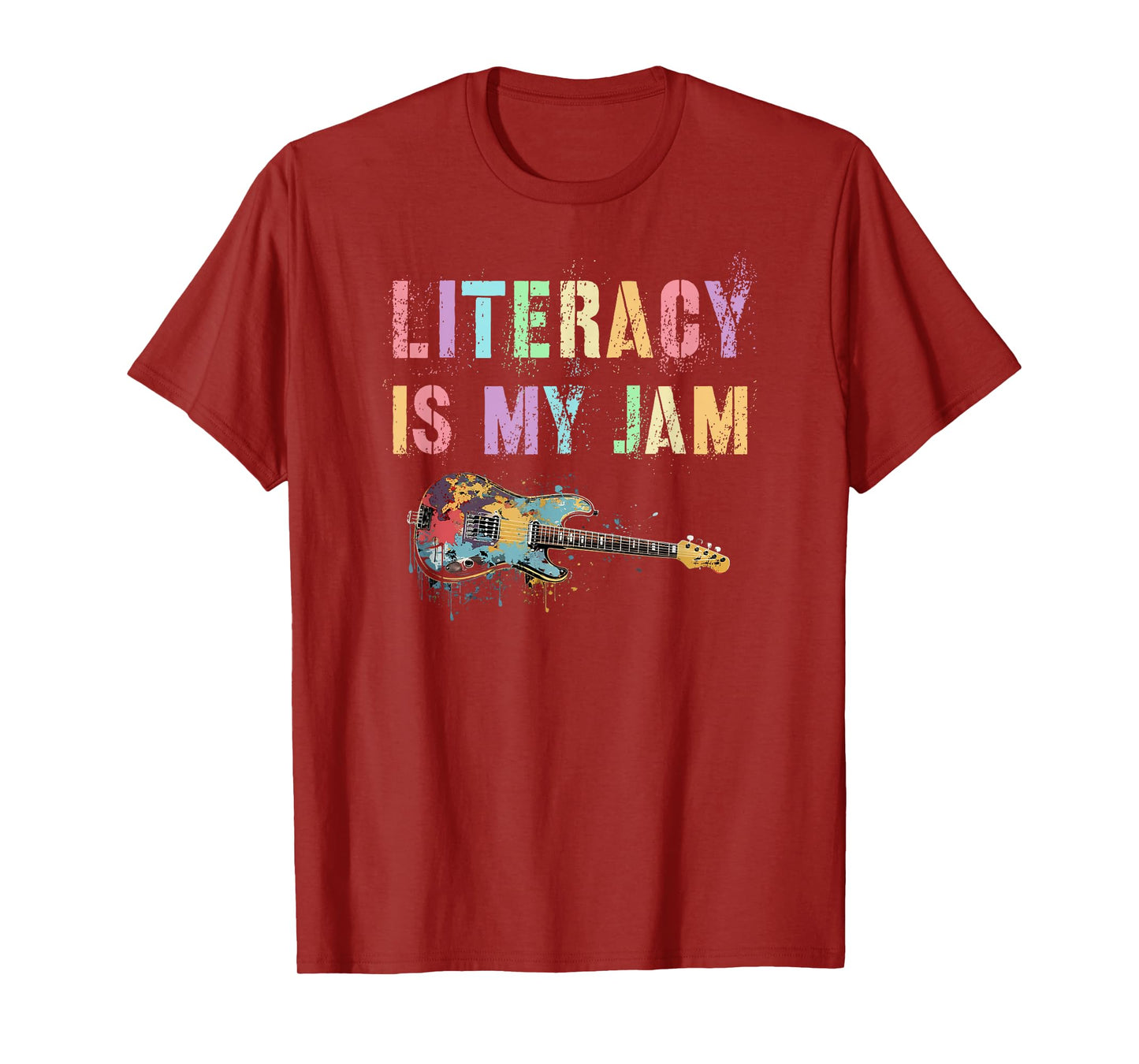 Vintage LITERACY IS MY JAM Teacher Library Rockstar Reading T-Shirt
