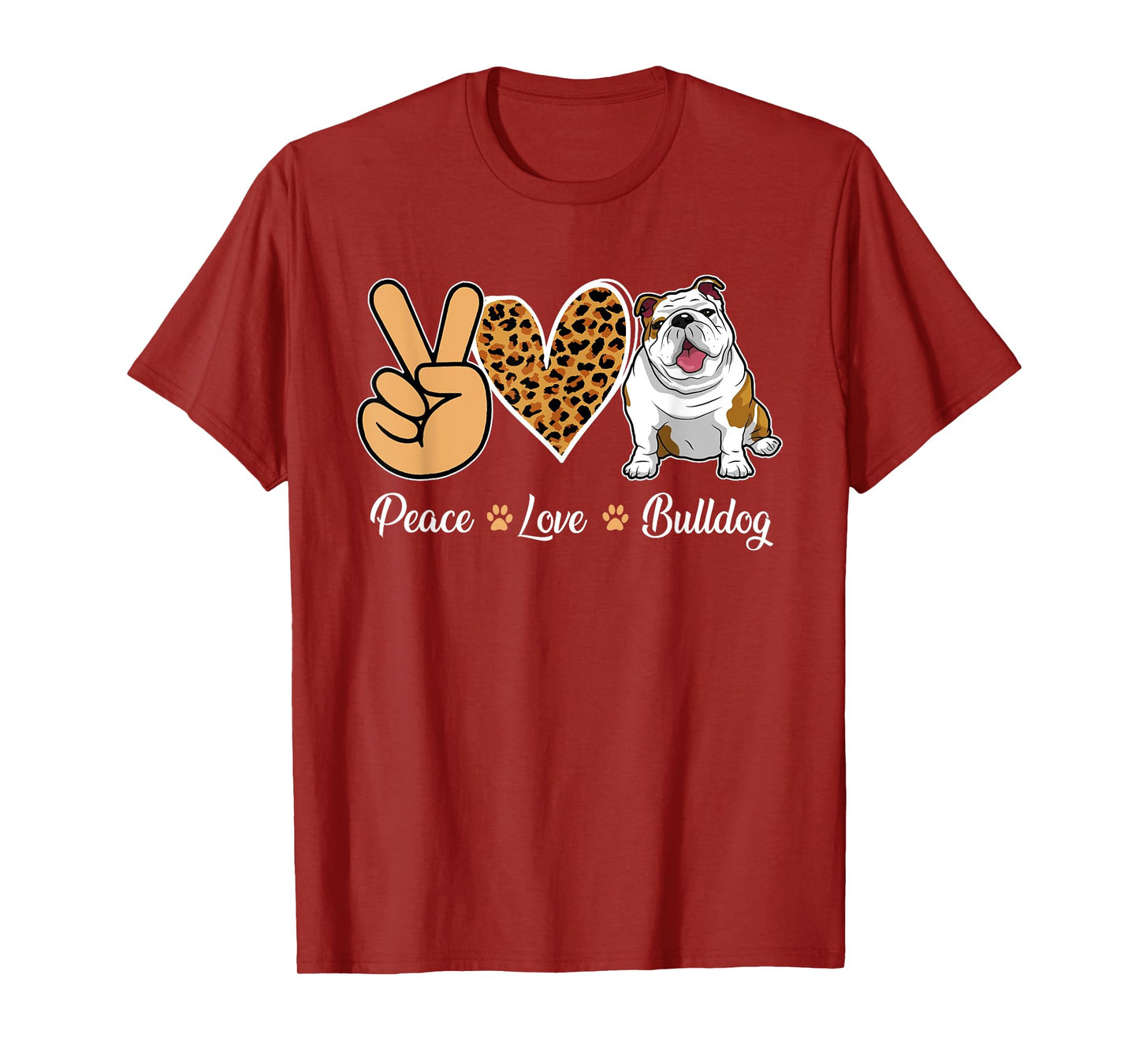 Peace Love Bulldog Leopard Heart Men Women Kids T-Shirt