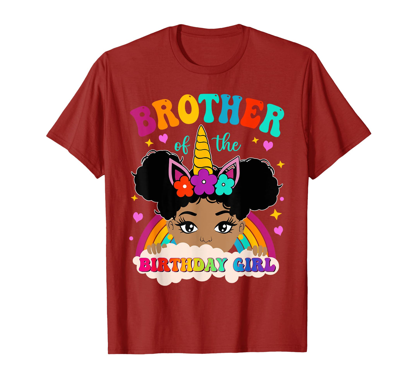 Brother of The Birthday Girl Rainbow Afro Melanin Unicorn T-Shirt