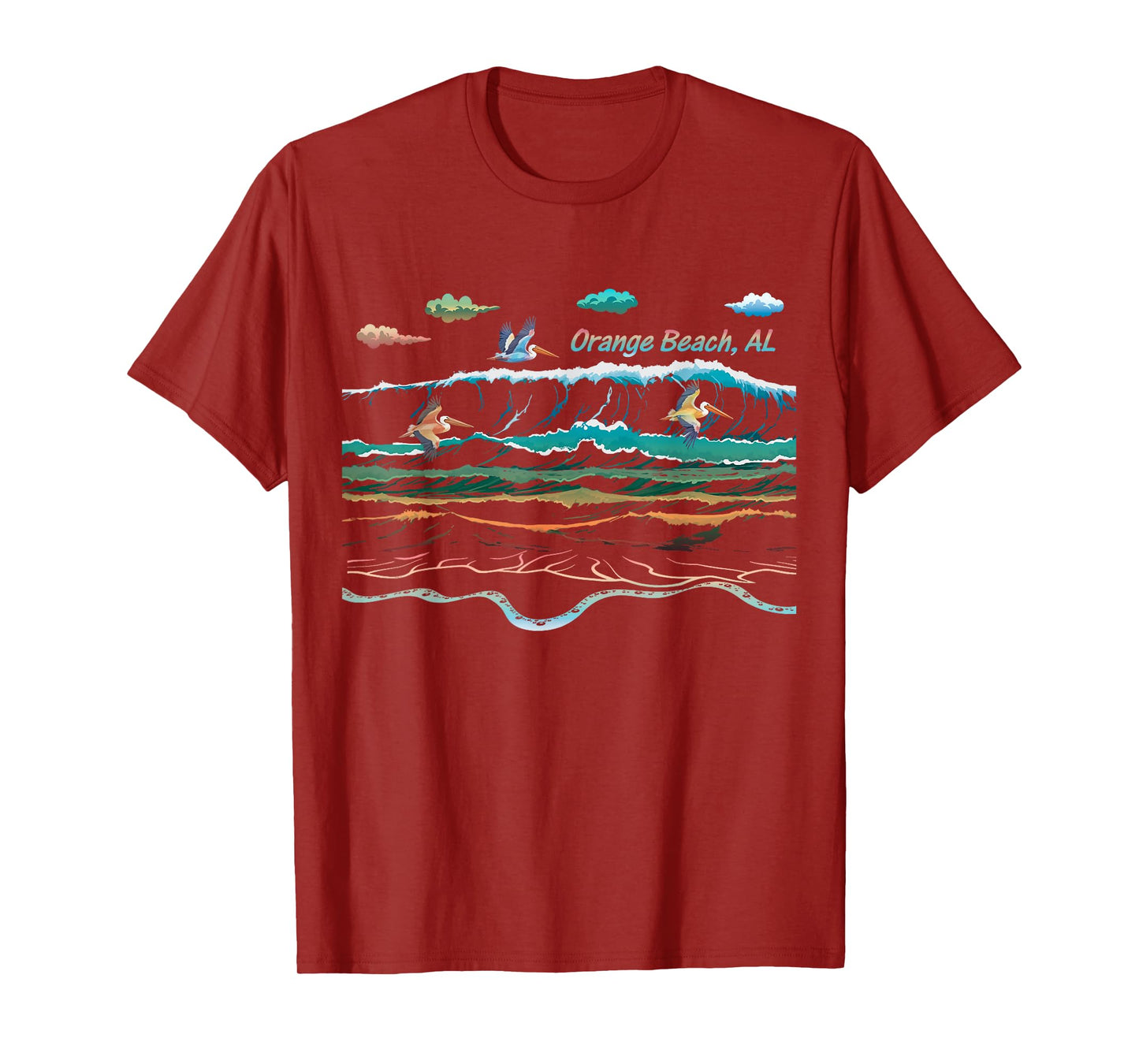 Orange Beach Alabama Colorful Tie-Dye Pelican Beach Waves T-Shirt