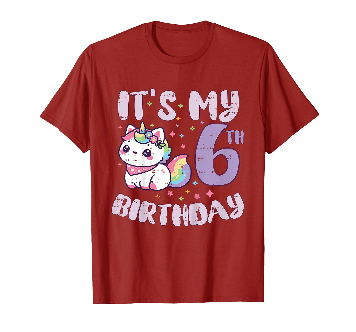 Its My 6th Birthday Unicorn Cat 6 Year Old Bday Girls Kids T-Shirt