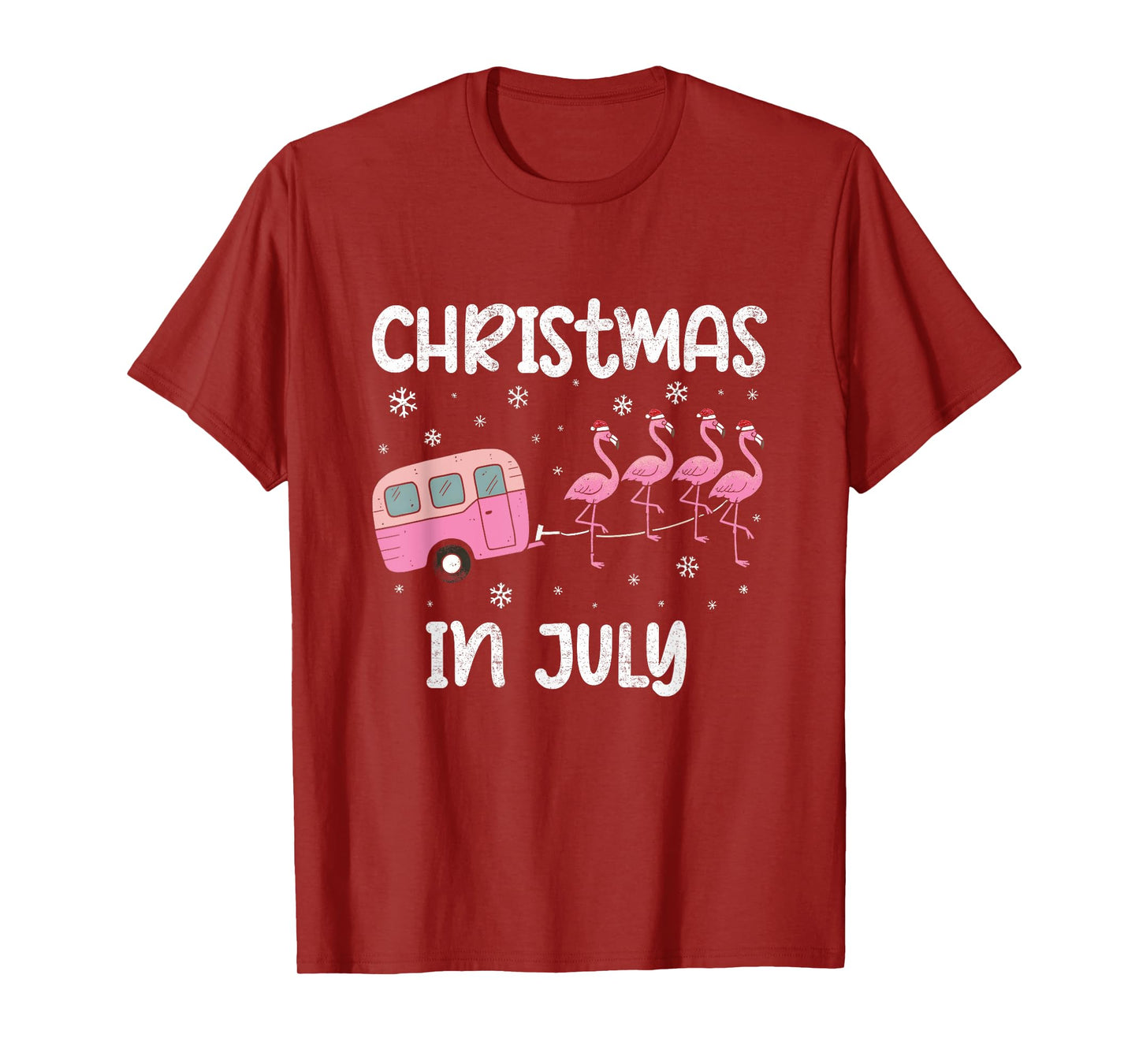 Christmas In July Flamingo Trailer Summer Xmas Camp Camper T-Shirt